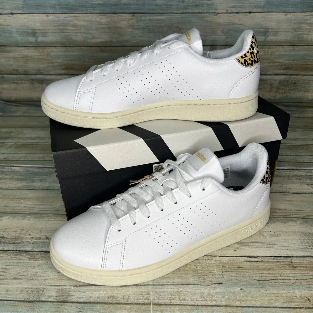 Adidas‎ Women Advantage Shoes Sneakers Size 9.5 Tennis White GW4850 Leopard